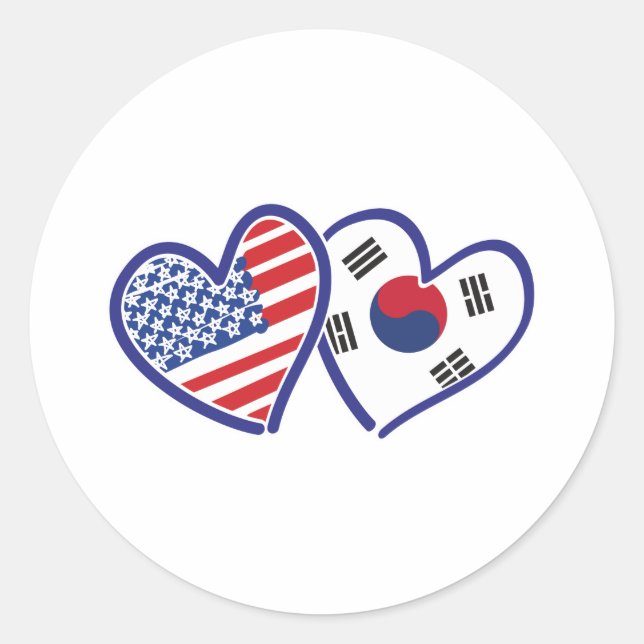 USA South Korea love hearts Classic Round Sticker (Front)