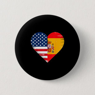 Usa Spain Heart - Dual Citizenship  2 Inch Round Button