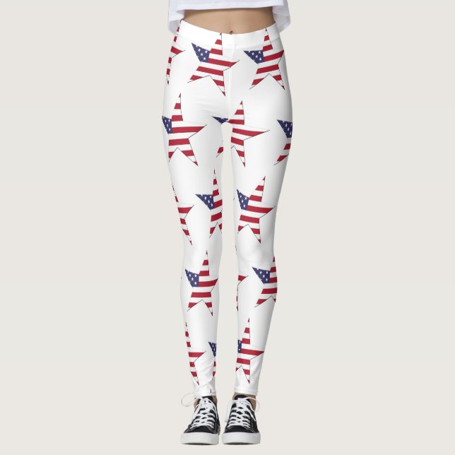 USA Star Pattern with Stars and Stripes Patriotic Leggings (Front)