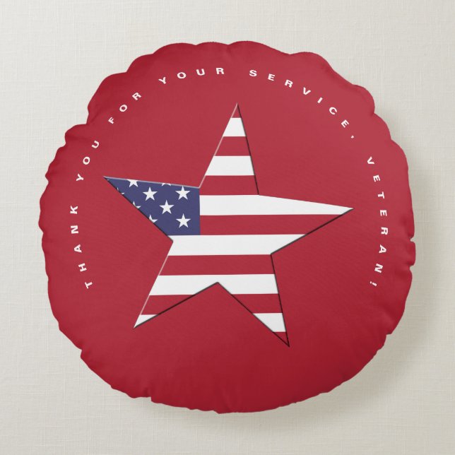 USA Star Thank You for your Service, Veterans Day Round Pillow (Front)