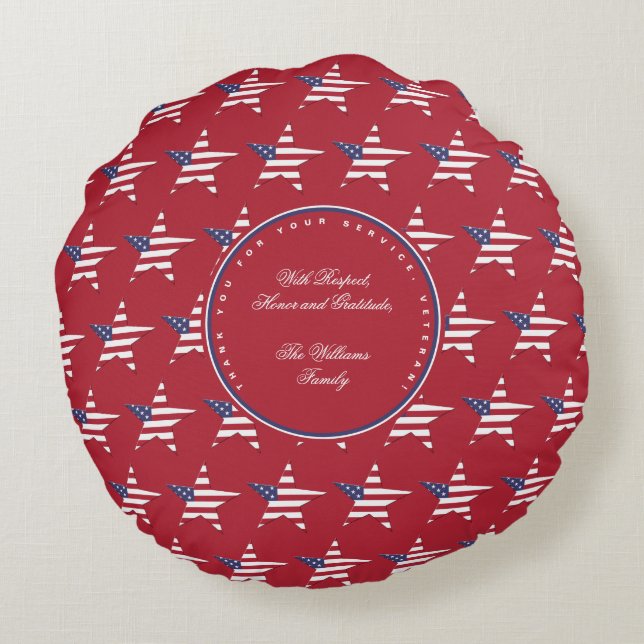 USA Star Thank You for your Service, Veterans Day Round Pillow (Back)