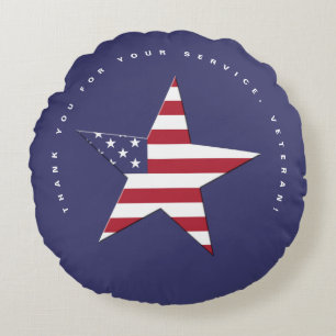 USA Star Thank You for your Service, Veterans Day Round Pillow