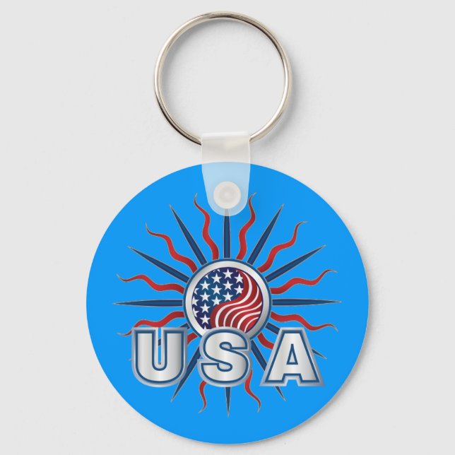 USA Starburst Yin Yang Keychain (Front)