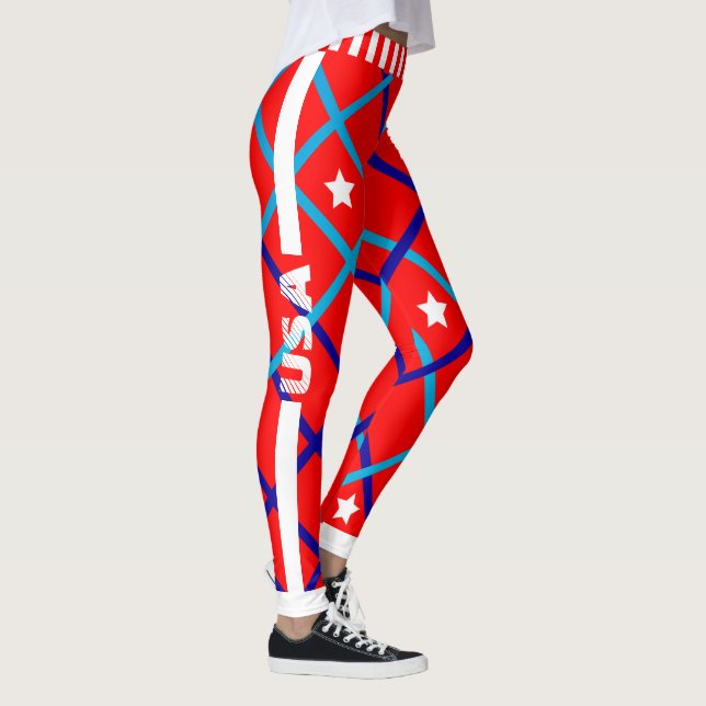 USA Stars and Stripes on RED Leggings (Right)