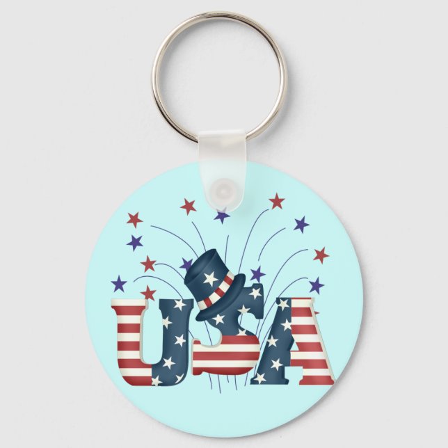 USA Stars and Stripes T-shirts and Gifts Keychain (Front)