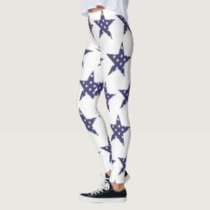 USA Stars Pattern Blue Patriotic Leggings