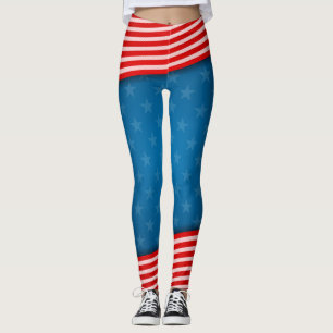 USA Stars & Stripes American Flag Light & firework Leggings