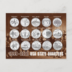 USA State Quarters (Coins) 1999 - 2001 Postcard
