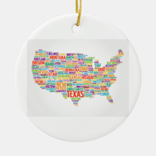 USA States and Cities Ceramic Ornament