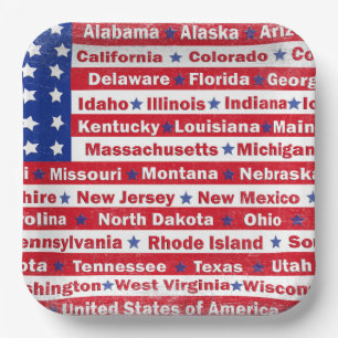 USA States On Flag Paper Plate