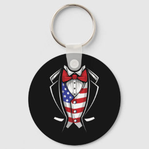 Usa Suit Tuxedo Patriotic 4th Of July Flag America Keychain