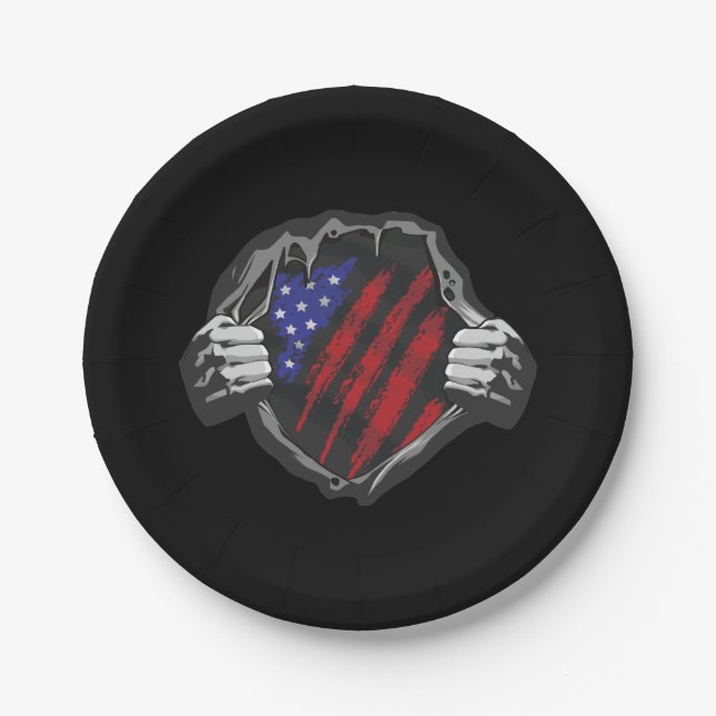USA Superhero Costume Flag Paper Plate (Front)