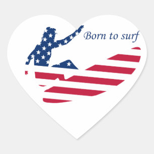 USA surfing American surfer Heart Sticker