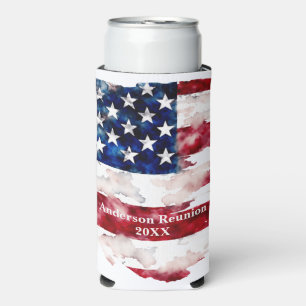 USA Surname Name Custom Flag Colours Reunion Seltzer Can Cooler