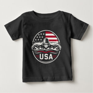 USA Swimmer American Flag Patriotic Swimming Badge Baby T-Shirt