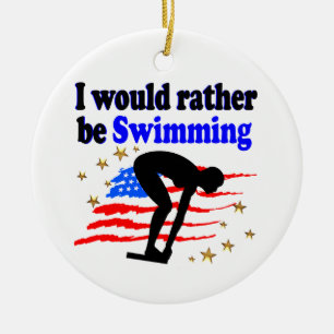 USA SWIMMER DESIGN I WOULD RATHER BE SWIMMING CERAMIC ORNAMENT