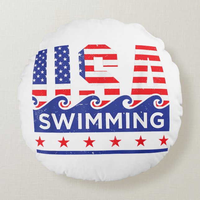 USA Swimming Artwork For A Swimmer Round Pillow (Front)
