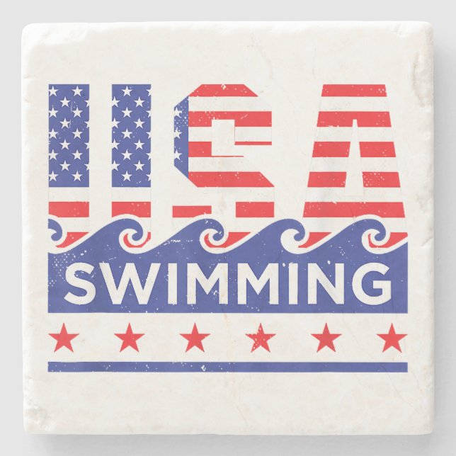 USA Swimming Artwork For A Swimmer Stone Coaster (Front)