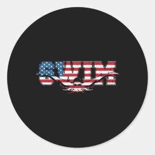 Usa Swimming Style Swim Us Flag With Swimmer Classic Round Sticker