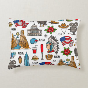 USA Symbols Vintage Seamless Pattern Accent Pillow