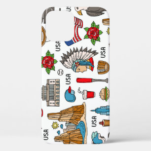 USA Symbols Vintage Seamless Pattern iPhone 12 Case