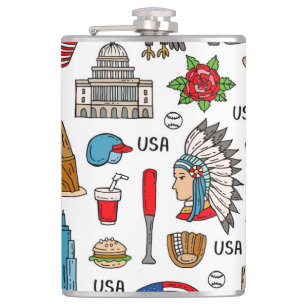 USA Symbols Vintage Seamless Pattern Hip Flask