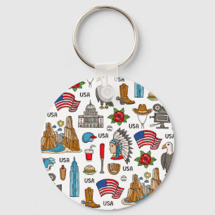 USA Symbols Vintage Seamless Pattern Keychain