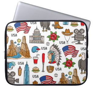 USA Symbols Vintage Seamless Pattern Laptop Sleeve