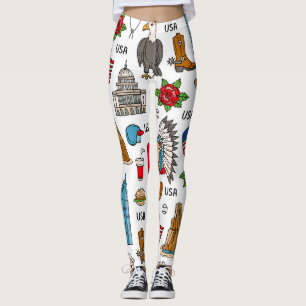 USA Symbols Vintage Seamless Pattern Leggings
