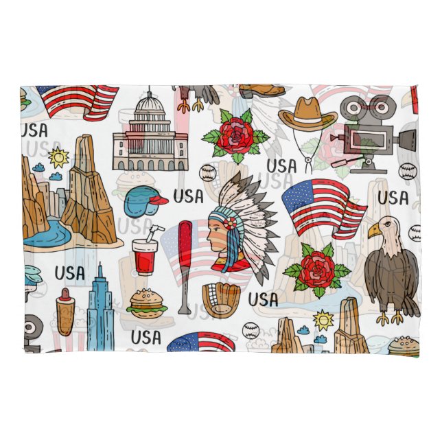 USA Symbols Vintage Seamless Pattern Pillowcase (Front)