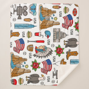 USA Symbols Vintage Seamless Pattern Sherpa Blanket