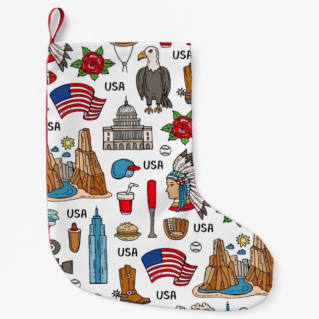 USA Symbols Vintage Seamless Pattern Small Christmas Stocking (Front)