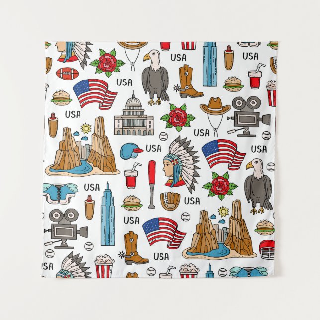 USA Symbols Vintage Seamless Pattern Tapestry (Front)