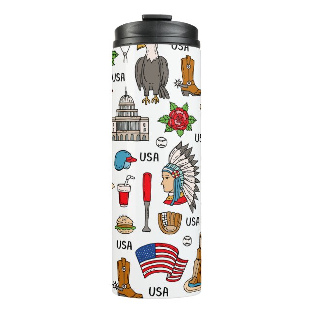 USA Symbols Vintage Seamless Pattern Thermal Tumbler (Front)