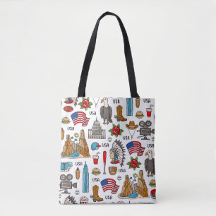 USA Symbols Vintage Seamless Pattern Tote Bag