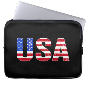 USA T Shirt Patriotic American Flag Men Women Kids Laptop Sleeve
