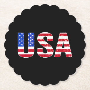 USA T Shirt Patriotic American Flag Men Women Kids Paper Coaster