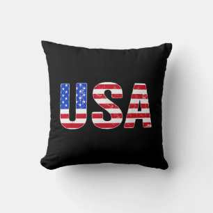 USA T Shirt Patriotic American Flag Men Women Kids Throw Pillow