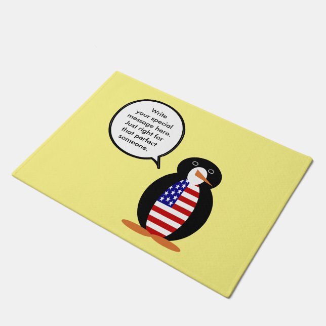 USA Talking Ms. Penguin Personalized Doormat (Angled)