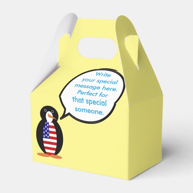USA Talking Ms. Penguin Personalized Favor Box (Back Side)