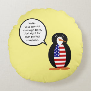 USA Talking Ms. Penguin Personalized Round Pillow