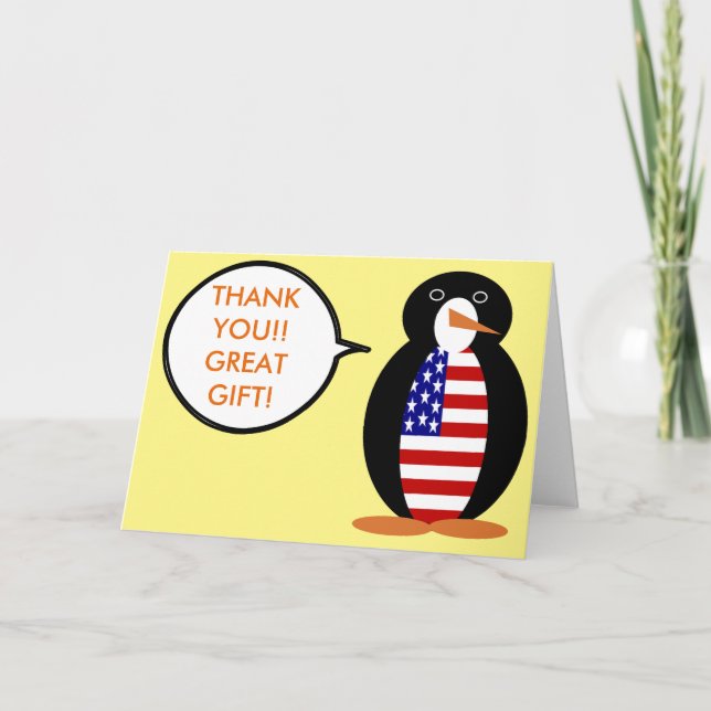 USA Talking Ms. Penguin Personalized Thank You Card (Front)