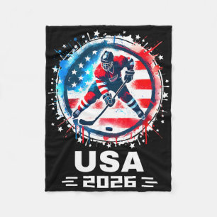 Usa Team 2026 Hockey American Flag Women Men Kids  Fleece Blanket