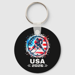 Usa Team 2026 Hockey American Flag Women Men Kids  Keychain