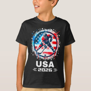 Usa Team 2026 Hockey American Flag Women Men Kids T-Shirt