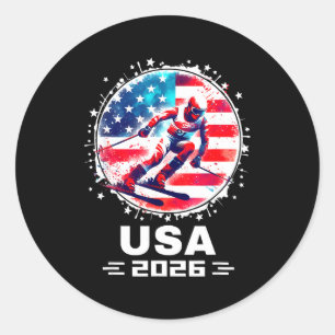 Usa team 2026 skiing shirt for men women kids classic round sticker