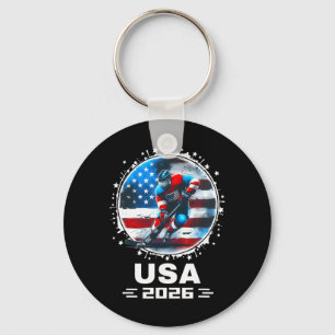 Usa Team 2026 United States American Flag Hockey U Keychain