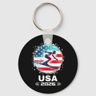 Usa Team 2026 United States American Flag Skiing U Keychain