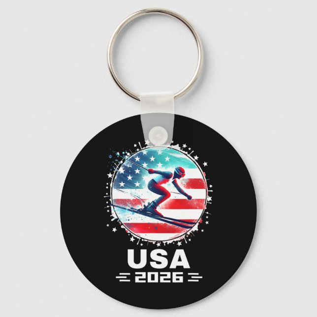 Usa Team 2026 United States American Flag Skiing U Keychain (Front)
