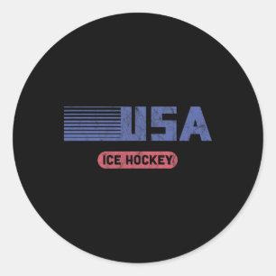 Usa Team Sports Retro Usa Team American Ice Hockey Classic Round Sticker